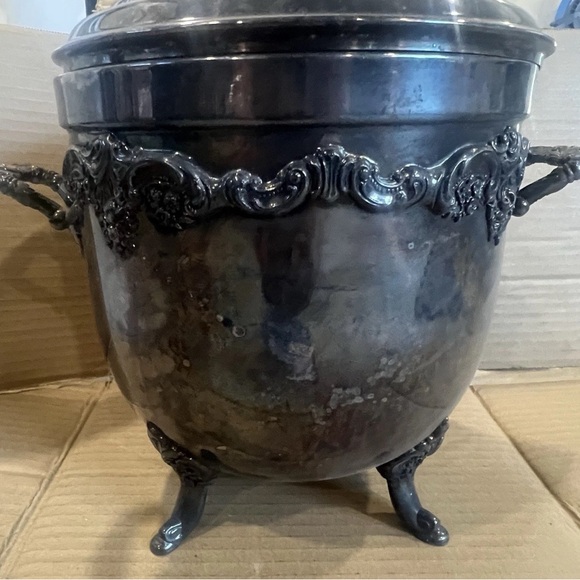 Vintage 1940s Silver On Copper Footed Milk Glass Insulated Ice Bucket